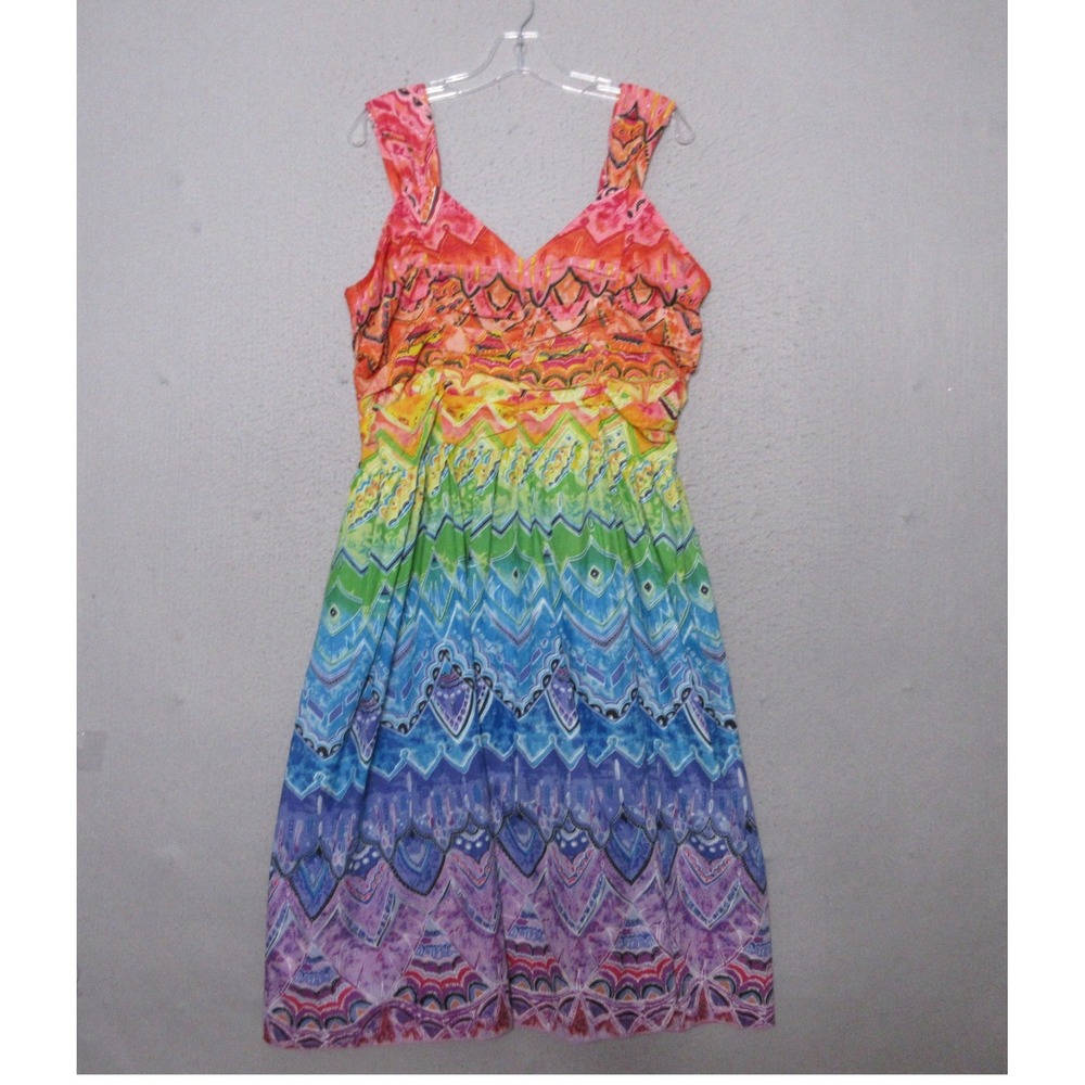 Phool‎ Dress Rainbow Colorful Boho Cotton Sun Dress Smocked Beach Resort Boho